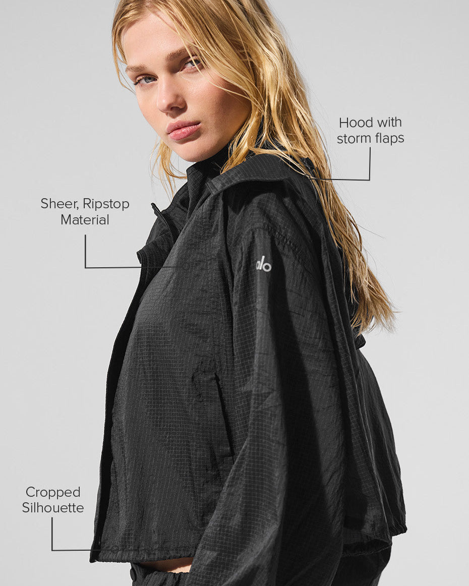 Cropped Game Time Full Zip Jacket - Black