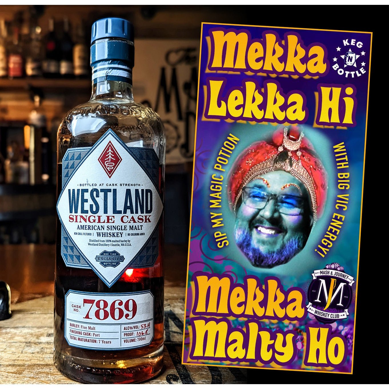 Westland American Single Malt Cask No. 7869 ("Mekka Lekka Hi Mekka Malty Ho") - Mash & Journey & Keg N Bottle Private Barrel Pick 750 ml