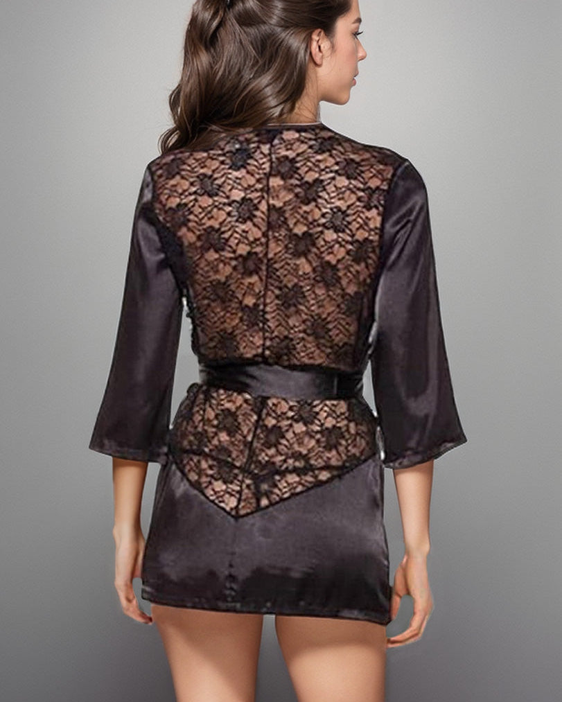 Satin Robe with Lace